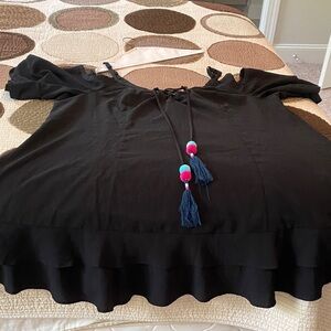 Torrid Black Blouse with Colorful Tassels